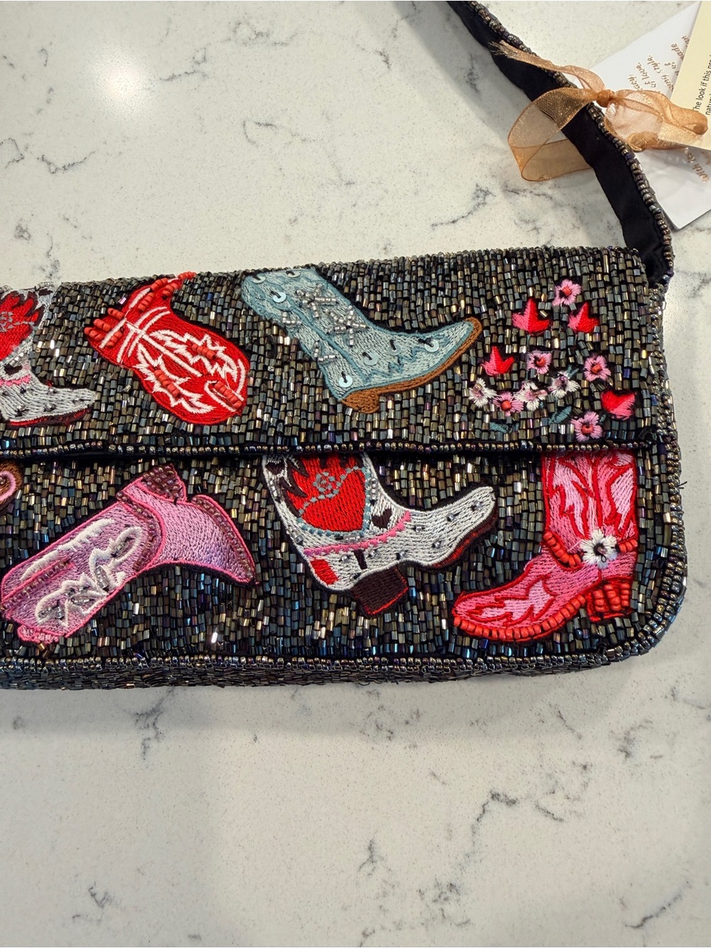 Viral Beaded Shoulder Bag with Pink & Red Western/Cowboy Boots - Picture 7 of 15